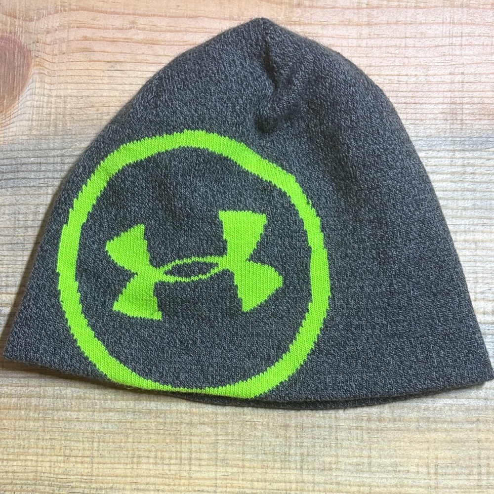 Under Armour Kids Charcoal and Neon Green Beanie
